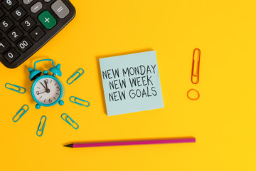 Word writing text New Monday New Week New Goals. Business photo showcasing goodbye weekend starting...