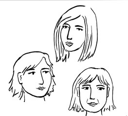 Three women artistic brush drawing