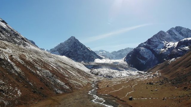 Snowy high altitude mountains in Bokonbaevo region