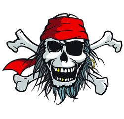 Crâne de pirate vintage borgne avec les os croisés