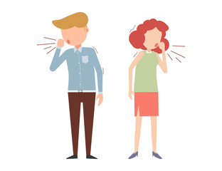 Vector illustrations of man and woman coughing isolated on white background