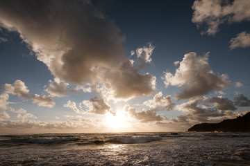 Sunset, clouds, beach and sea