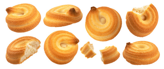Swirl biscuits, spiral cookies isolated on white background
