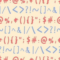 Typographic marks and signs vector repeat pattern. Hand written special characters seamless illustration background.