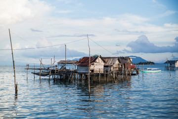 Stilted houses in village in Indonesia