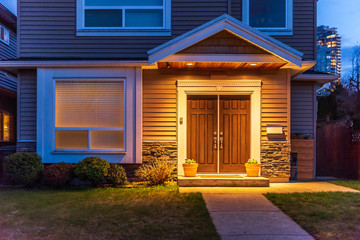 Luxury house at night in Vancouver, Canada.