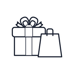 gift box and shopping bag icon, line style