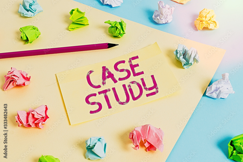 Poster handwriting text writing case study. conceptual photo man and a specific research design for examini
