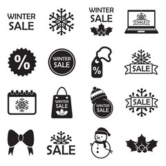 Winter Sale Icons. Black Flat Design. Vector Illustration.