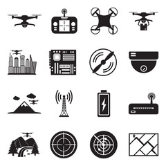 Drone Icons. Black Flat Design. Vector Illustration. © andrej