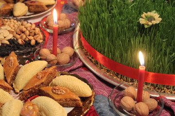 Candlelight of Novruz holiday (celebrated in Iran) table