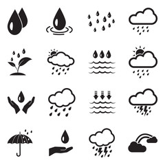 Fototapeta premium Rain Icons. Black Flat Design. Vector Illustration.