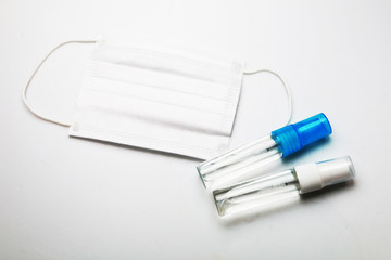 Fototapeta premium Bottle and spray bottle hand sanitizer gel anti and protect yourself and face mask