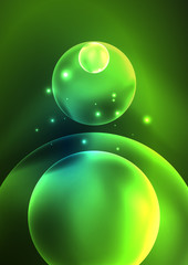 Glowing neon shiny transparent bubbles, glass circles or bio cell concept. Techno futuristic vector abstract background For Wallpaper, Banner, Background, Card, Book Illustration, landing page