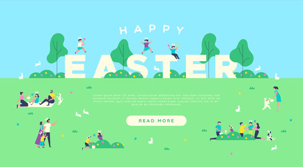Fototapeta premium Happy easter web background of people in park