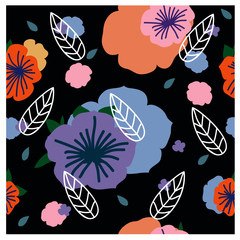 Seamless pattern with flowers on black background