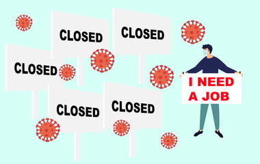 Coronavirus. Unemployment, jobless from COVID-19 Coronavirus outbreak, company closed and business shut down. Vector