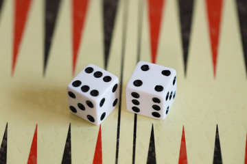 twin dice on the backgammon board game for fun in party