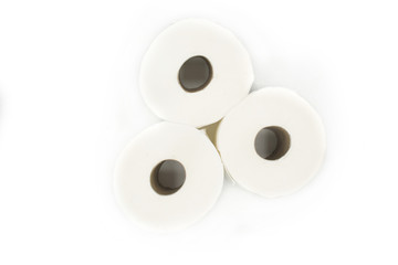 Full toilet paper rolls isolated on white background. Top view