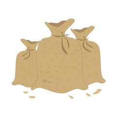 Vector illustration of bags of wheat on a white background.