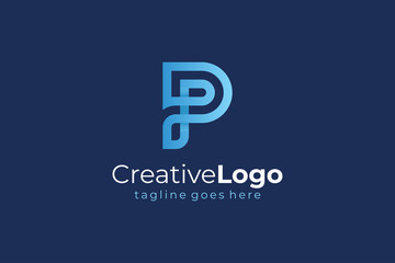 Blue Double Line Abstract Initial Letter P Logo. Flat Vector Logo Design Template Element