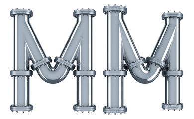 Naklejka premium Letter M from steel pipes, 3D rendering