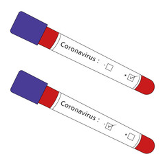 The concept of a test tube with a negative or positive result on coronavirus or Covid-19. Vector illustration isolated on a white background