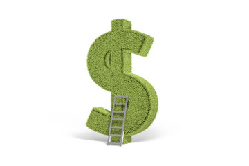 3D Rendering Green Color Dollar Sign with Silver Step Ladder