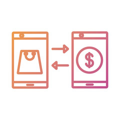 coin dollar and shopping bag in smartphones payment online line degradient style