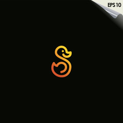 Line Of Duck Logo Design With Luxury Gold Colour. Duck Logo Template. Modern Design. Flat Logo. Vector Illustration
