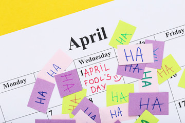 Text April Fool's Day on paper calendar