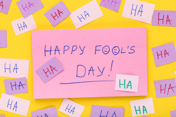 Text Happy Fool's Day on yellow background