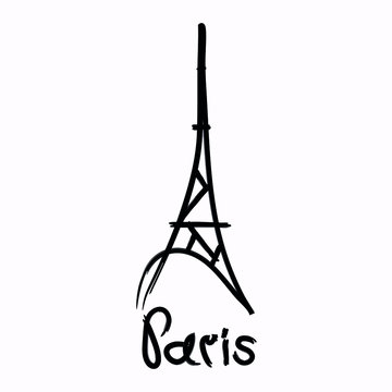 Paris and Eiffel tower logo. Grunge style. Hand drawn lettering. Modern design. Fashion print for clothes, cards, picture banner for websites. Vector illustration