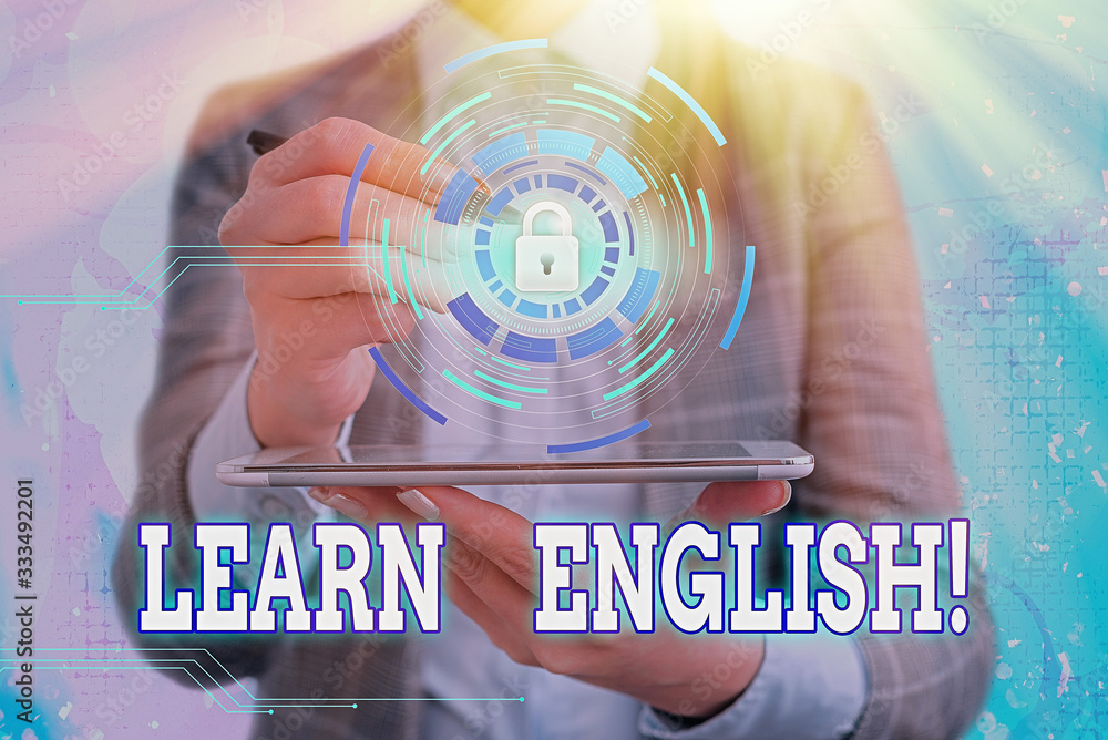Poster writing note showing learn english. business concept for gain acquire knowledge in new language by s