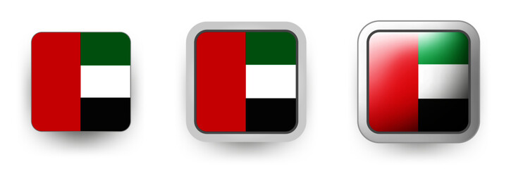 Fototapeta premium 6 United Arab Emirates vector icons button shield and gear, flat and volumetric style in flag colors green, red, black, white for flyer any holiday design or poster