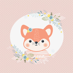 Vector illustration of cute little Fox , baby picture, print on clothes, flat design