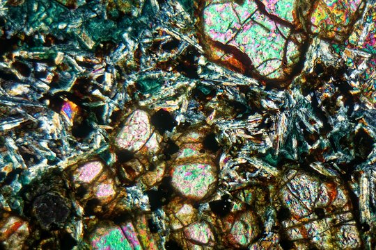 Petrographic thin section of a basalt rock