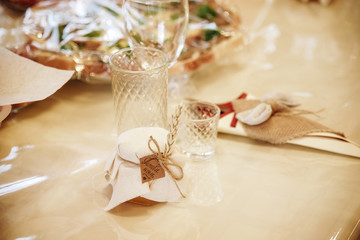 christmas cookies and decorations on wooden table