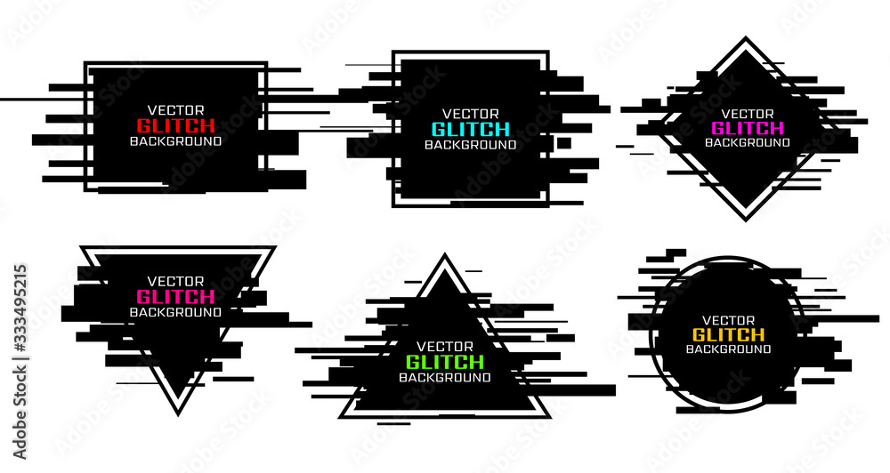 Wall mural glitch vector frame. symbol of cyberpunk, hacker attack. modern design, technological error. texture