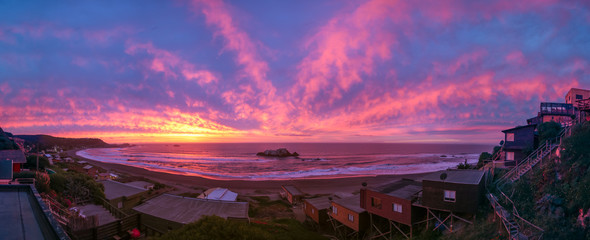 Panorama of Violet - purple sunset over the beach