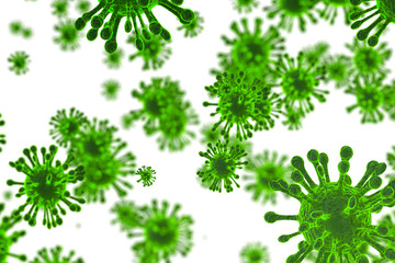 Corona Virus covid-19 In Green on white background ,Microbiology And Virology Concept - 3d Rendering