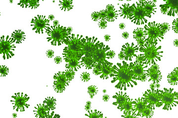 Corona Virus covid-19 In Green on white background ,Microbiology And Virology Concept - 3d Rendering