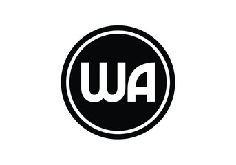 Bold Monogram Logo Design The Letters WA Encased in a Circular Black Frame Design