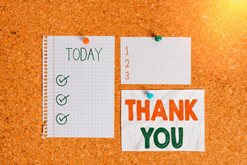 Text sign showing Thank You. Business photo text a polite expression used when acknowledging a gift...