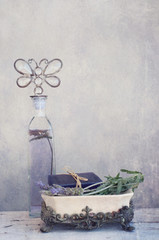 Lavender treatment on wooden table