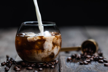 ice coffee on a black background