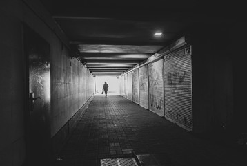 Closed shops in the underpass in Kiev. Lack of people