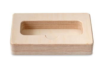 Open wood box isolated on white background