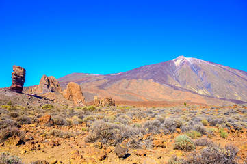 Lava fields in volcano Mount Teide national park on Tenerife island, Canary, Spain