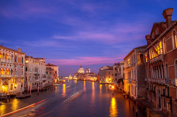 Grand Canal and Santa Maria della Salute on sunset. Venice, Italy. picture with long exposure